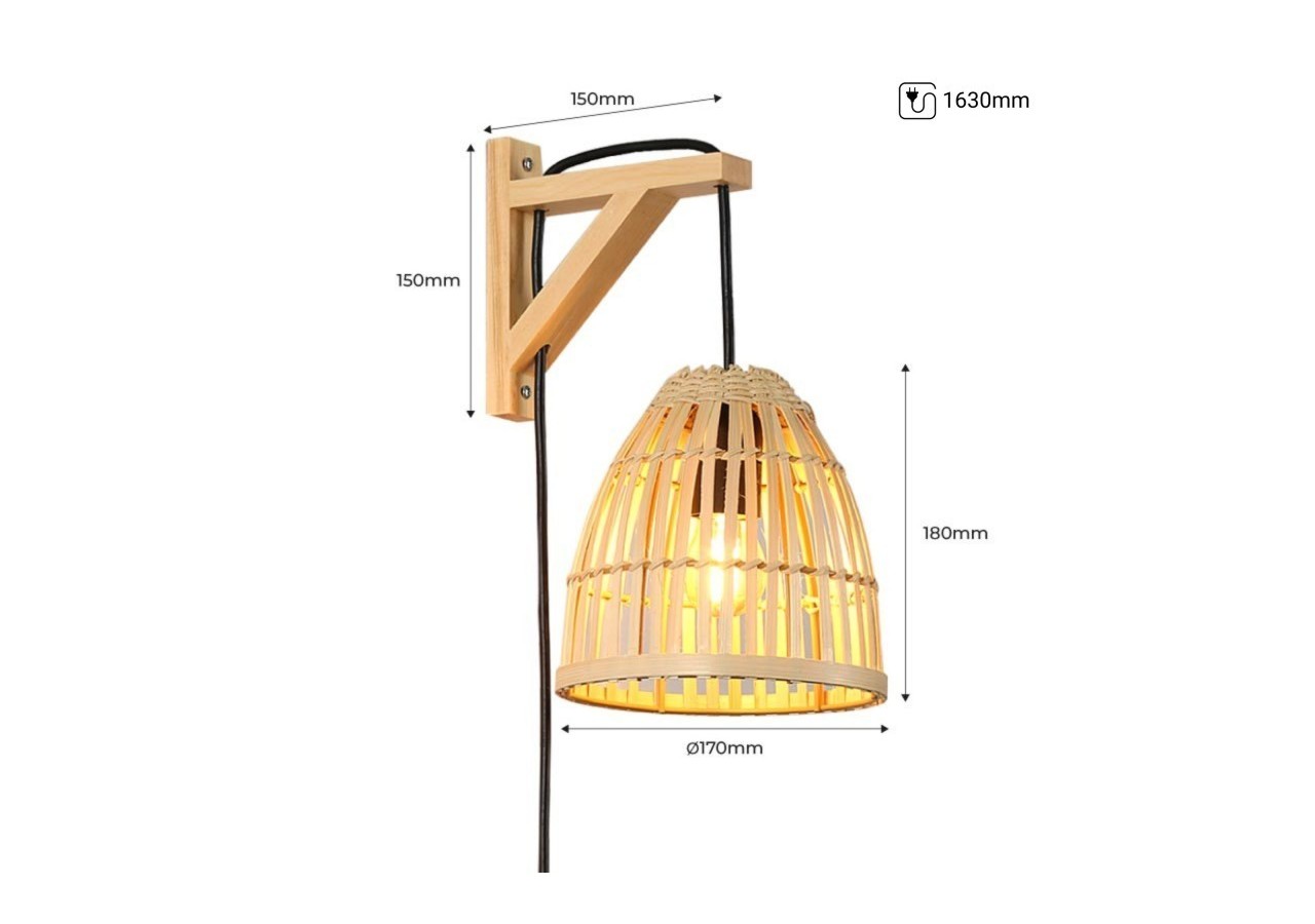 Applique murale en bois avec abat-jour en bambou "CESTA" - LN125-N - Barcelona LED