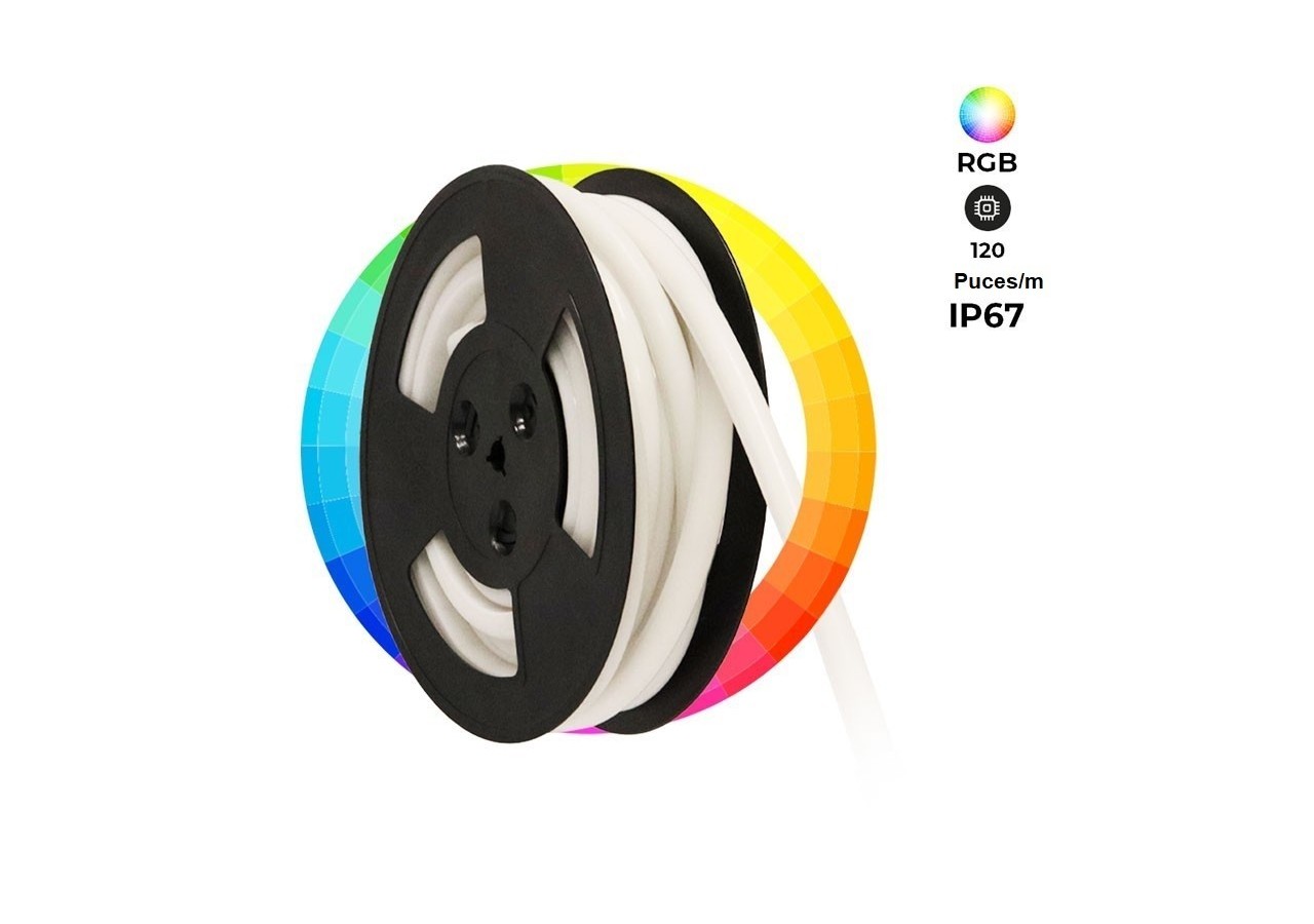 Néon LED flexible RGB-10 mètres-Kit complet-11W/m-IP67-À courbure verticale - N1212-10M-RGB - Barcelona LED