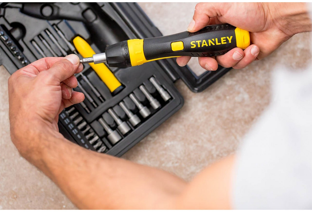 Tournevis Porte-Embouts A Cliquet Poignee Revolver - Coffret 40Pcs - Stanley : Confort'Mat