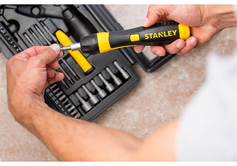 Tournevis Porte-Embouts A Cliquet Poignee Revolver - Coffret 40Pcs - Stanley : Confort'Mat