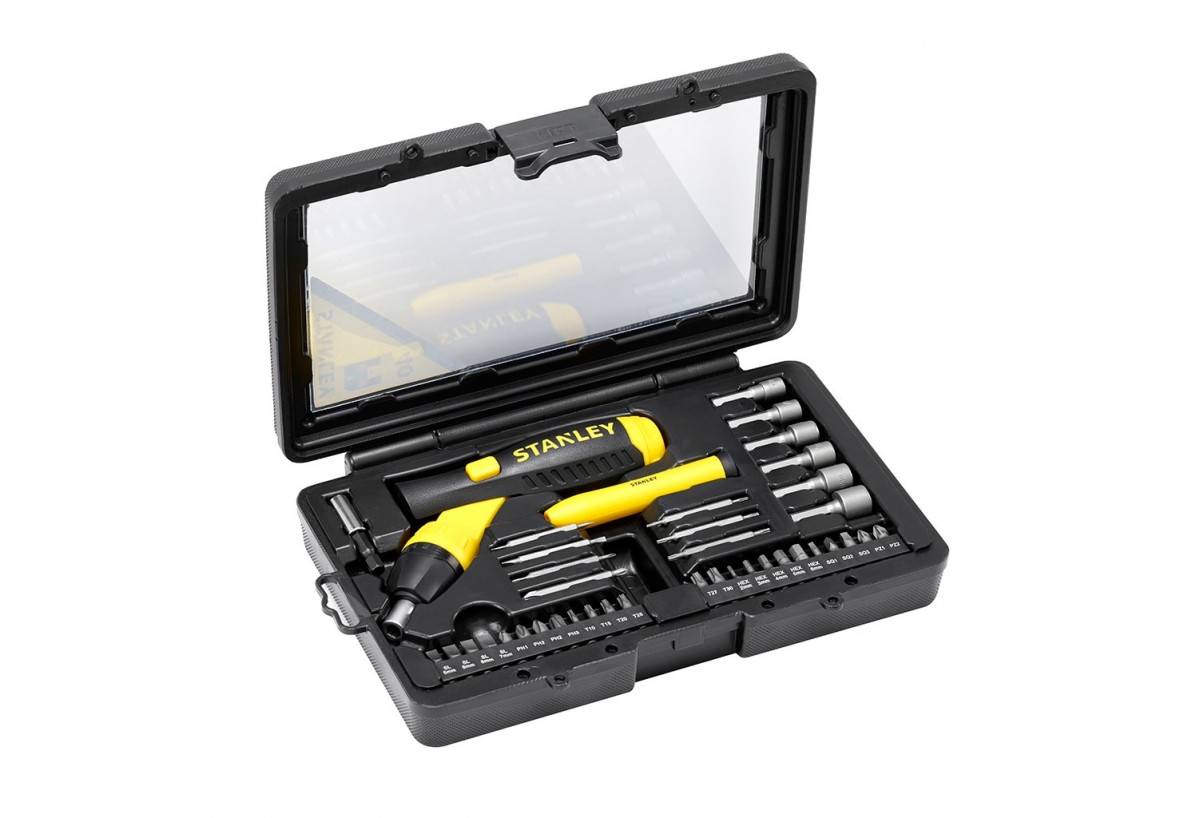 Tournevis Porte-Embouts A Cliquet Poignee Revolver - Coffret 40Pcs - Stanley : Confort'Mat