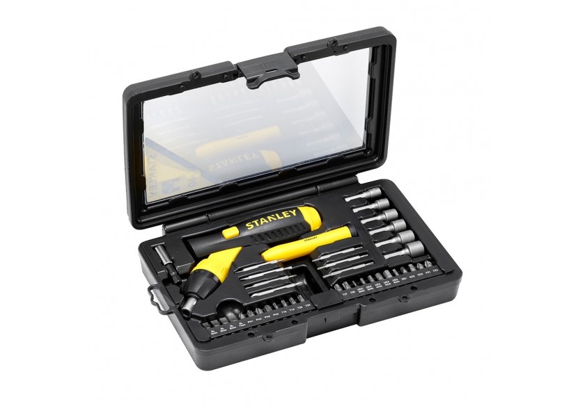 Tournevis Porte-Embouts A Cliquet Poignee Revolver - Coffret 40Pcs - Stanley : Confort'Mat
