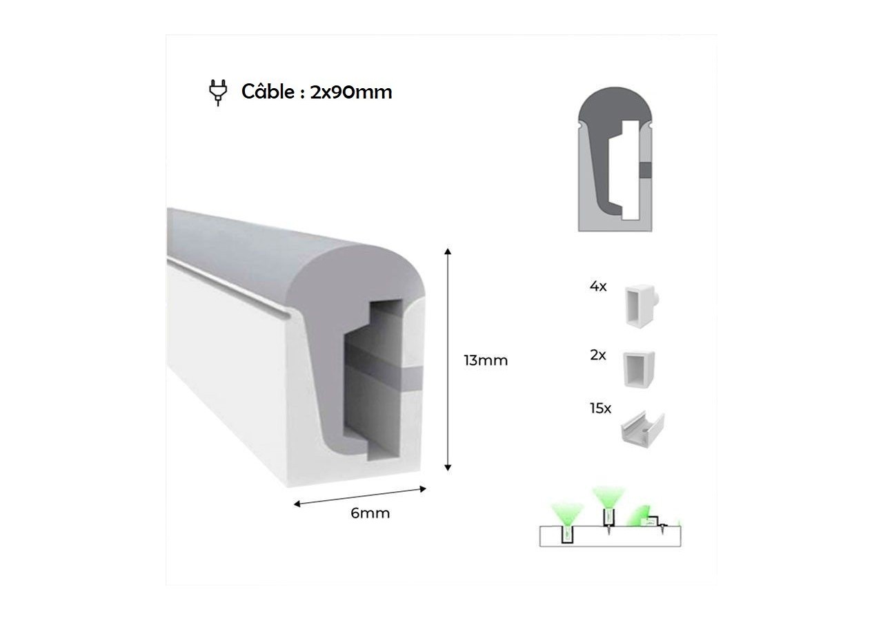 Néon LED flexible RGB-5 mètres-Kit complet-11W/m-IP67-À courbure latérale - N613-5M-RGB - Barcelona LED