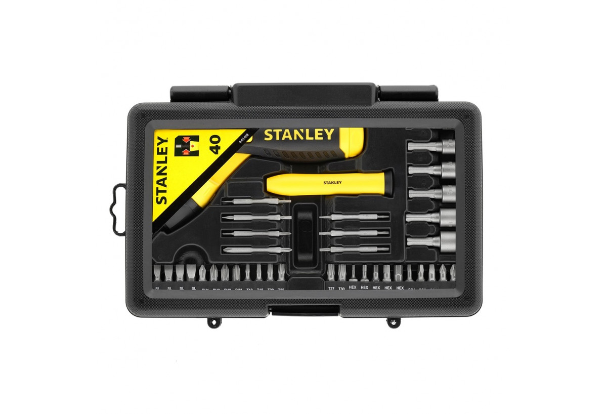 Tournevis Porte-Embouts A Cliquet Poignee Revolver - Coffret 40Pcs - Stanley : Confort'Mat