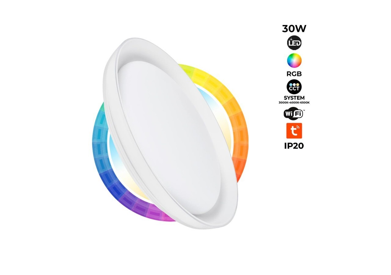 Plafonnier LED rond en saillie SMART RGBW et CCT avec connexion WIFI-30W-IP20 - B1290-R-SMART - Barcelona LED