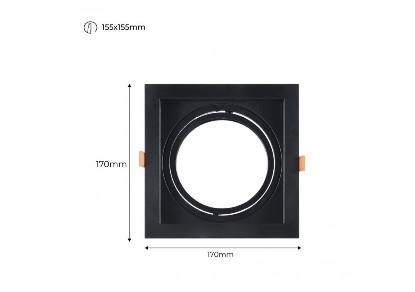 Collerette carrée en polycarbonate pour ampoule QR111 ou AR111-Coupe 155 x 155 mm - B1016-N - Barcelona LED