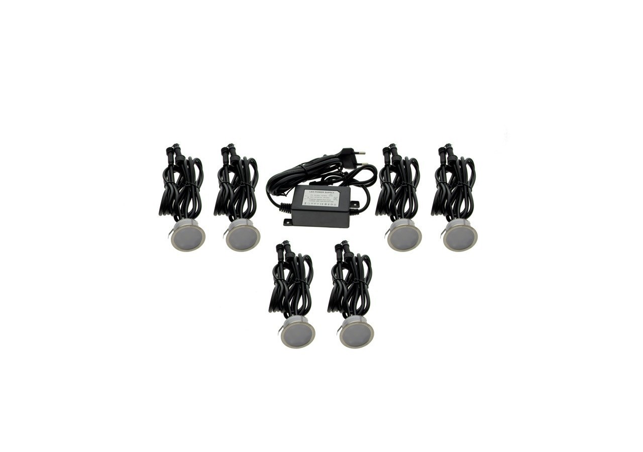 Kit 6 spots LED encastrables au sol diamètre 40x20mm 0,4W 12V-DC IP67 - BA50002-BC - Barcelona LED