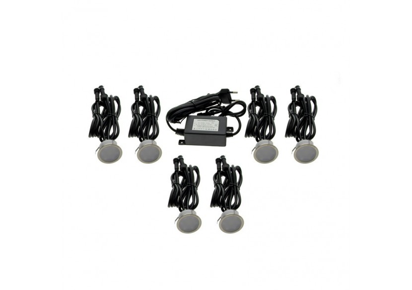 Kit 6 spots LED encastrables au sol diamètre 40x20mm 0,4W 12V-DC IP67 - BA50002-BC - Barcelona LED