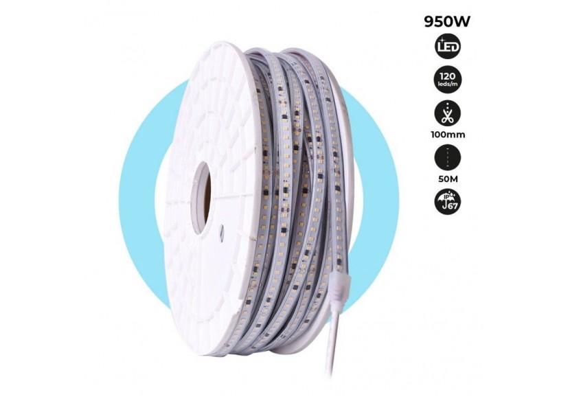 Ruban LED 220V-950W (6000xSMD2835) 12mm-Extérieur(IP67)-Rouleau 50 mètres-Sécable tous les 10cm - B1550-50-BF - Barcelona LED