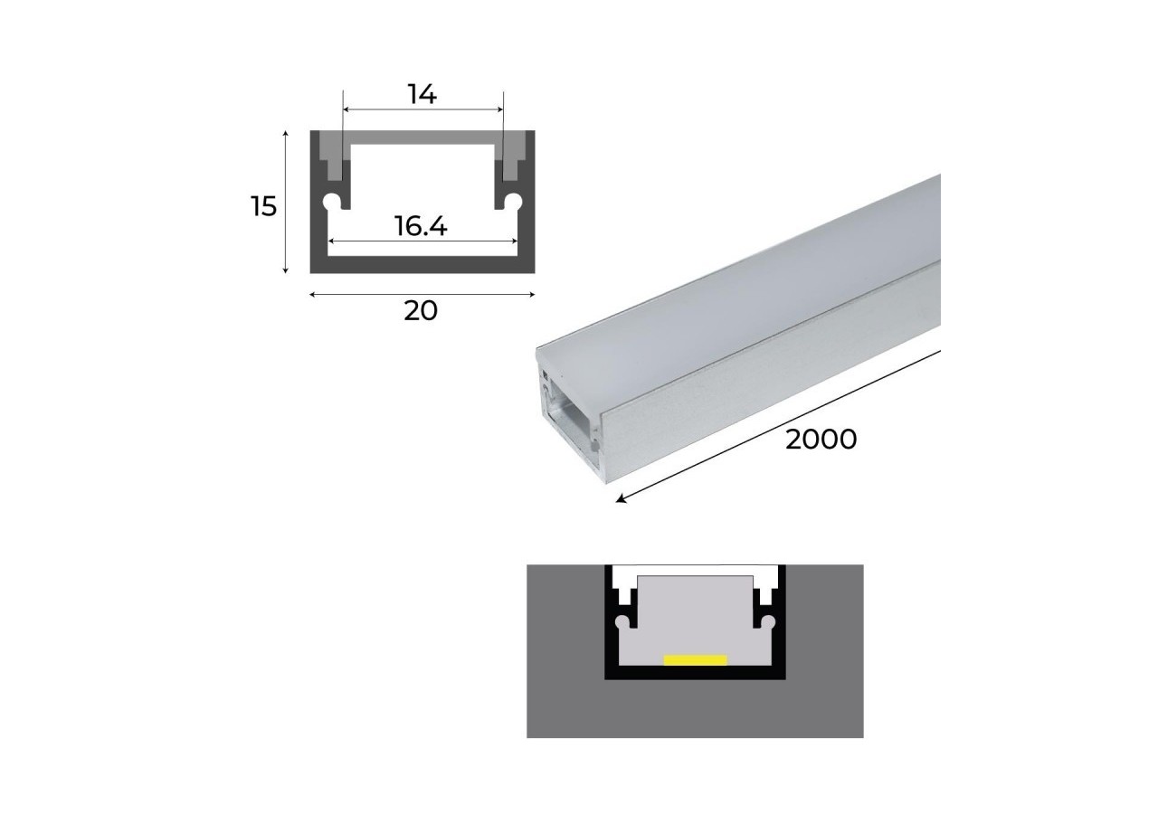 Profilé encastrable dans le sol-Ruban LED jusqu'à 15 mm-2 mètres - LM3815 - Barcelona LED