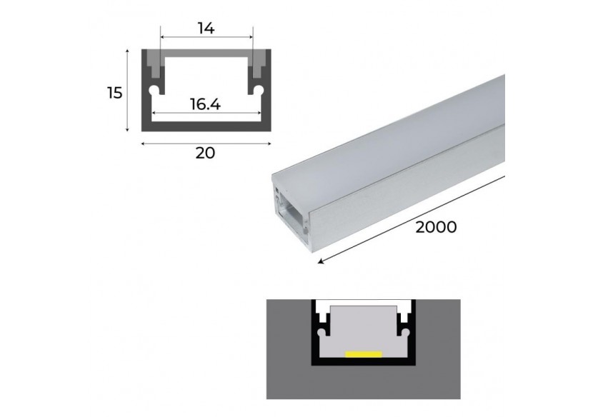 Profilé encastrable dans le sol-Ruban LED jusqu'à 15 mm-2 mètres - LM3815 - Barcelona LED