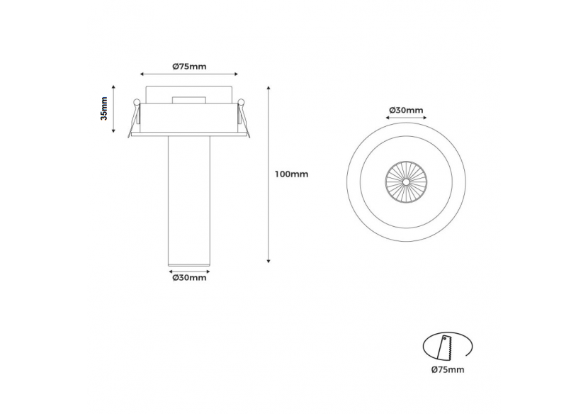 Spot LED encastré orientable "ALAI"-Zoom-100mm-2800K-LED COB-Puce Cree-7W - B860-N - Barcelona LED