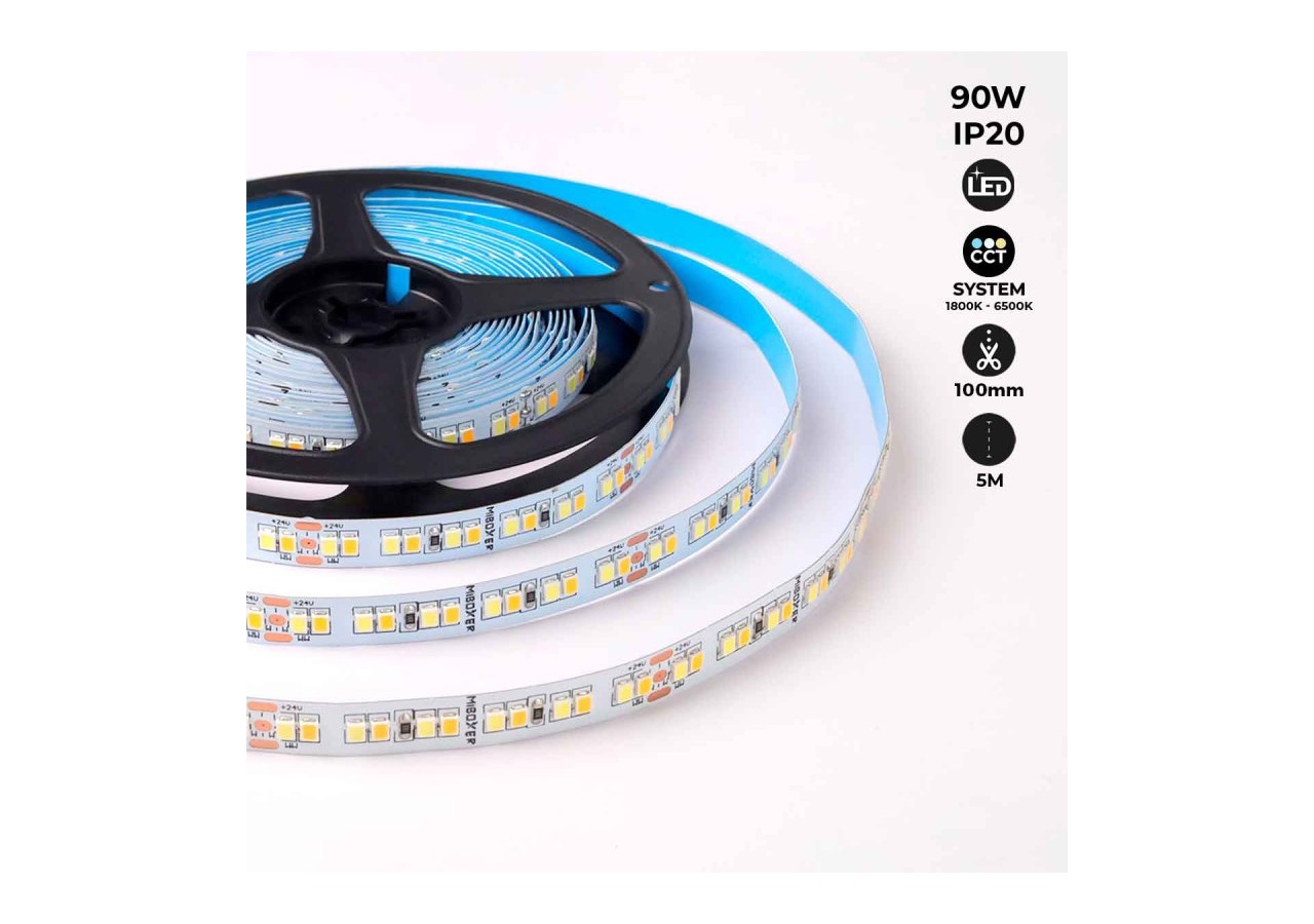Ruban LED 24V-DC-90W-température de couleur réglable CCT-1800-6500K-SMD2835-Rouleau de 5 mètres - B1515-D - Barcelona LED