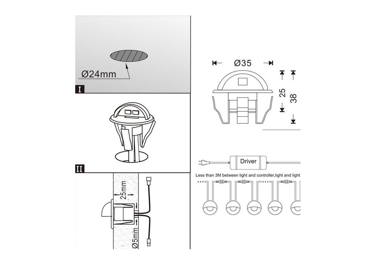 Kit 6 spots LED encastrables 0,4W IP67 pour escalier - BA50005-AZ - Barcelona LED