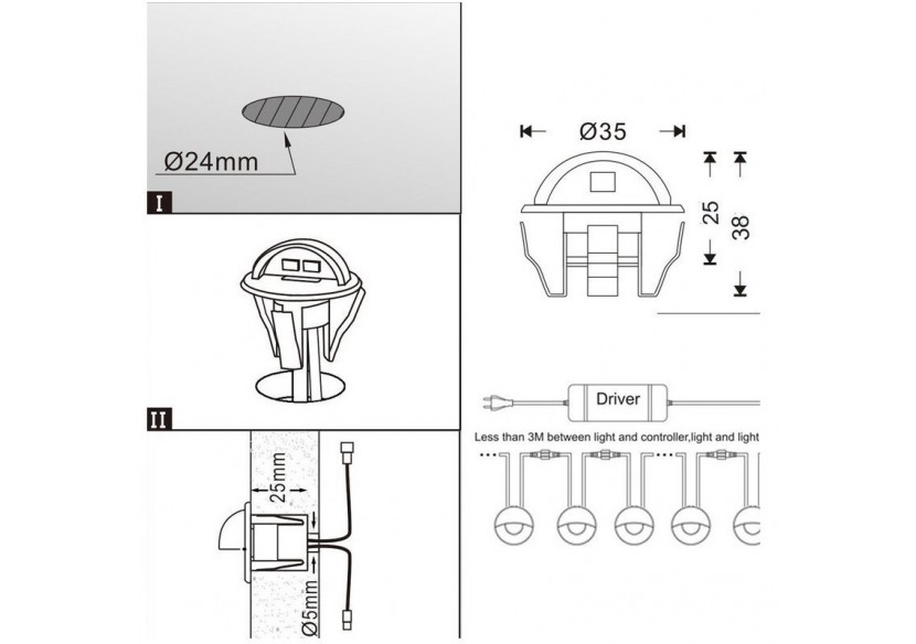 Kit 6 spots LED encastrables 0,4W IP67 pour escalier - BA50005-AZ - Barcelona LED