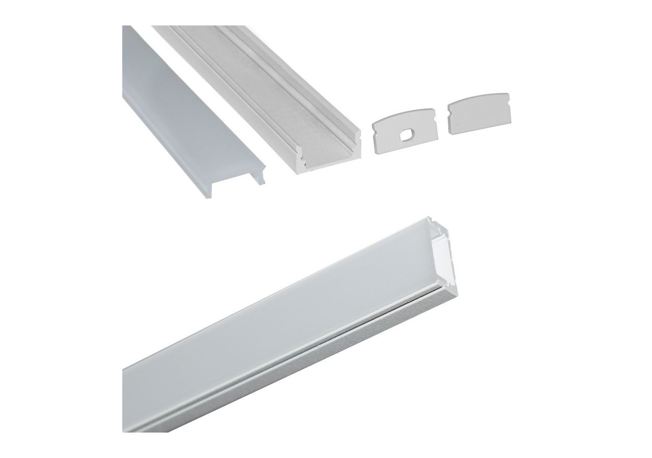 Profilé saillie en aluminium pour bande LED avec diffuseur-17x8mm-4 clips-2 embouts-2m - KPERF17X8-B - Barcelona LED