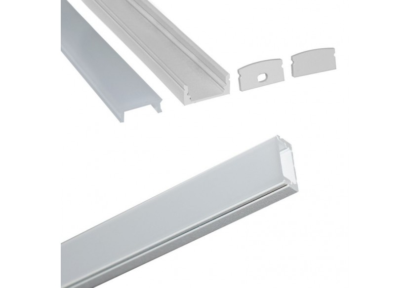 Profilé saillie en aluminium pour bande LED avec diffuseur-17x8mm-4 clips-2 embouts-2m - KPERF17X8-B - Barcelona LED
