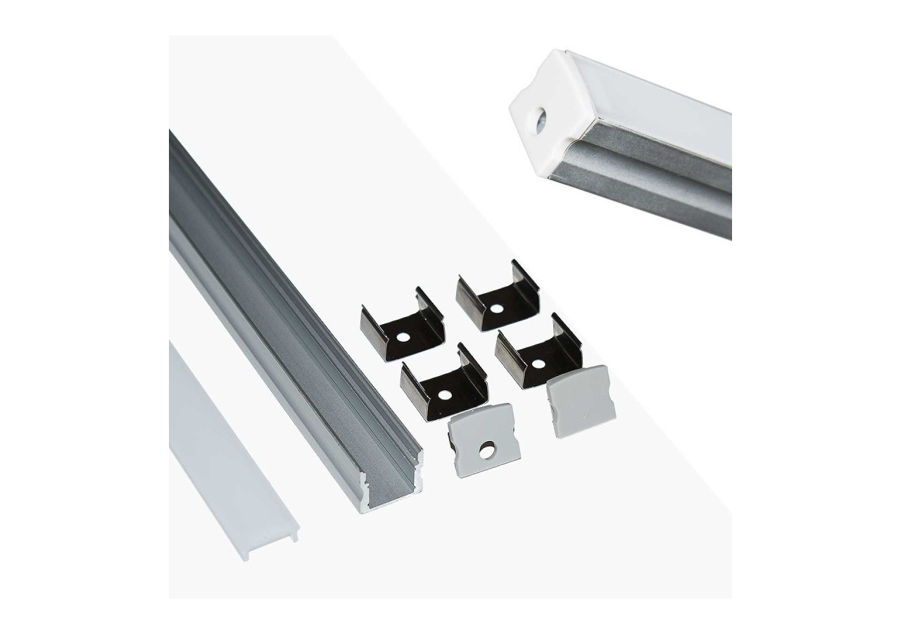 ﻿Profilé saillie en aluminium pour bande LED avec diffuseur-17x15mm-4 clips-2 embouts-2m - KPERF17X15-P - Barcelona LED