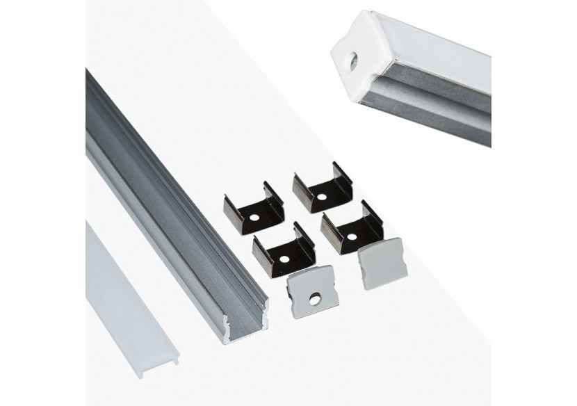 ﻿Profilé saillie en aluminium pour bande LED avec diffuseur-17x15mm-4 clips-2 embouts-2m - KPERF17X15-P - Barcelona LED