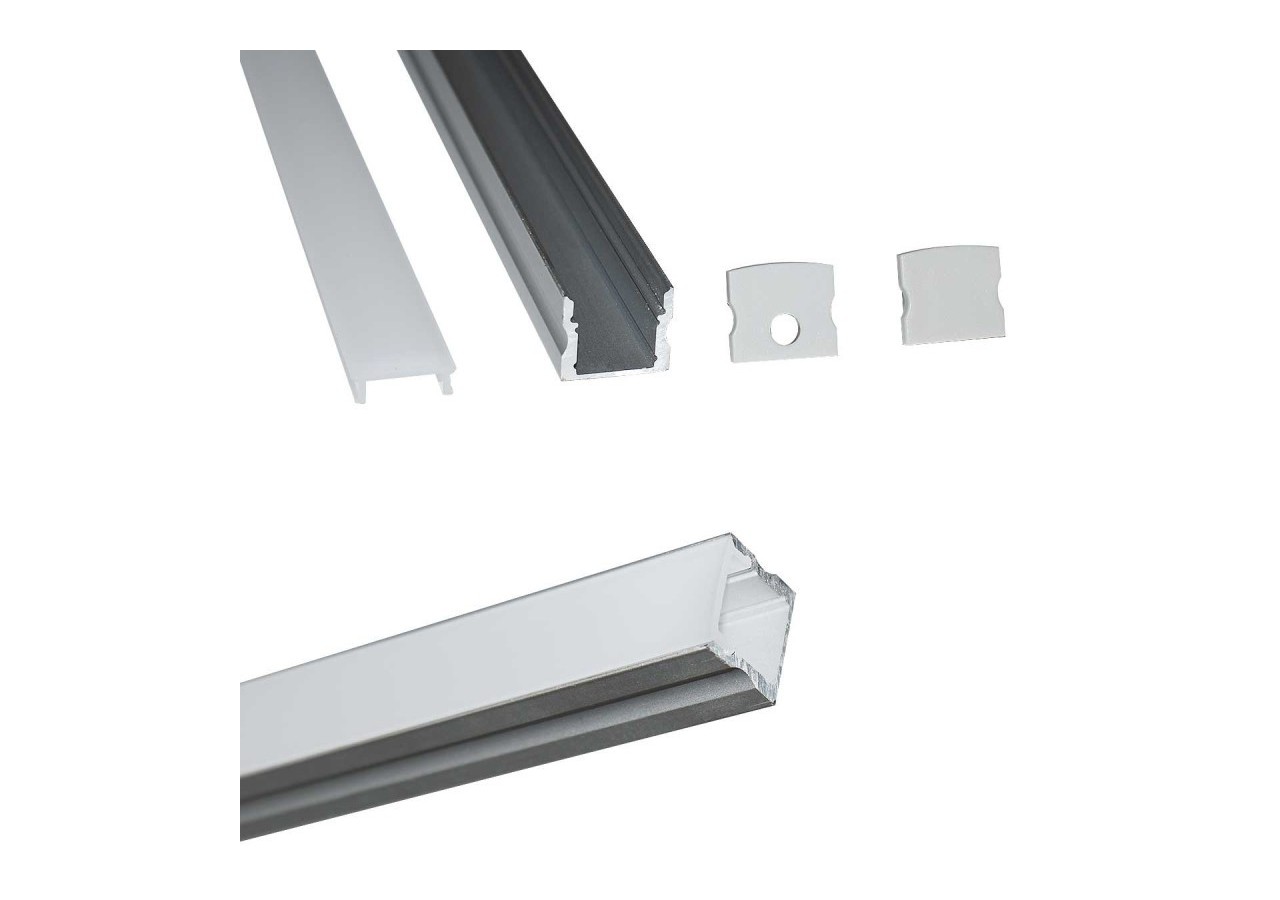 ﻿Profilé saillie en aluminium pour bande LED avec diffuseur-17x15mm-4 clips-2 embouts-2m - KPERF17X15-P - Barcelona LED