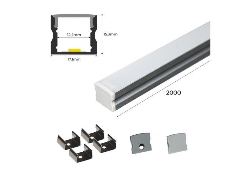 ﻿Profilé saillie en aluminium pour bande LED avec diffuseur-17x15mm-4 clips-2 embouts-2m - KPERF17X15-P - Barcelona LED