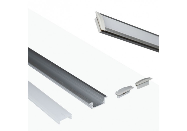 Profilé encastré en aluminium pour bande LED avec diffuseur-23x8mm-2 embouts-2m - KPERF23X8-P - Barcelona LED