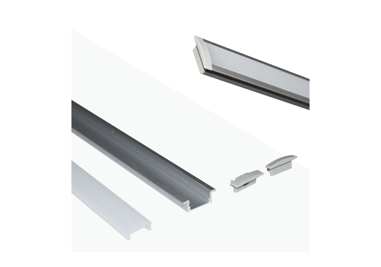 Profilé encastré en aluminium pour bande LED avec diffuseur-23x8mm-2 embouts-2m - KPERF23X8-P - Barcelona LED