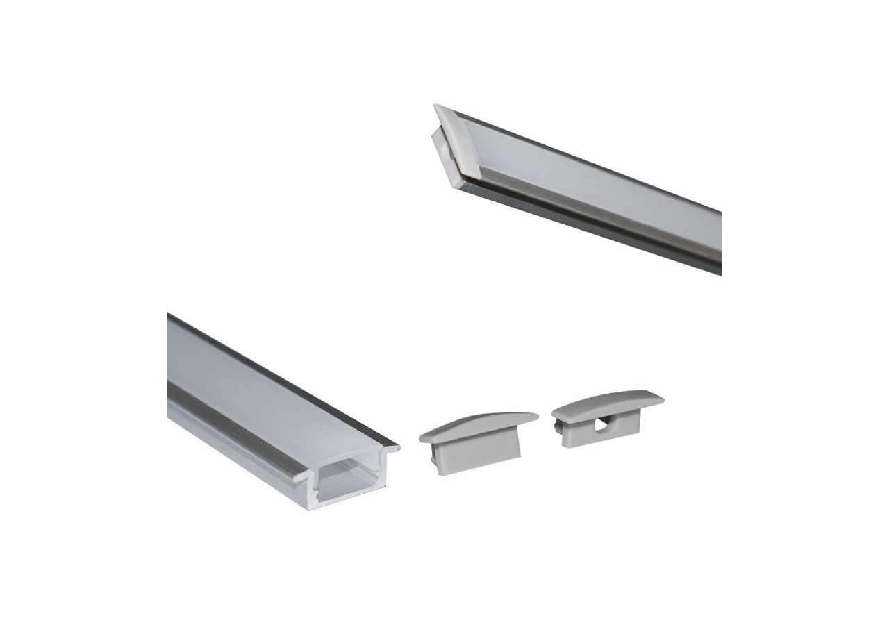 Profilé encastré en aluminium pour bande LED avec diffuseur-23x8mm-2 embouts-2m - KPERF23X8-P - Barcelona LED