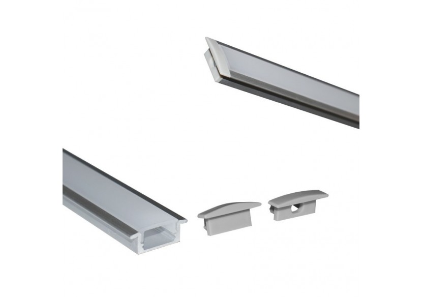 Profilé encastré en aluminium pour bande LED avec diffuseur-23x8mm-2 embouts-2m - KPERF23X8-P - Barcelona LED