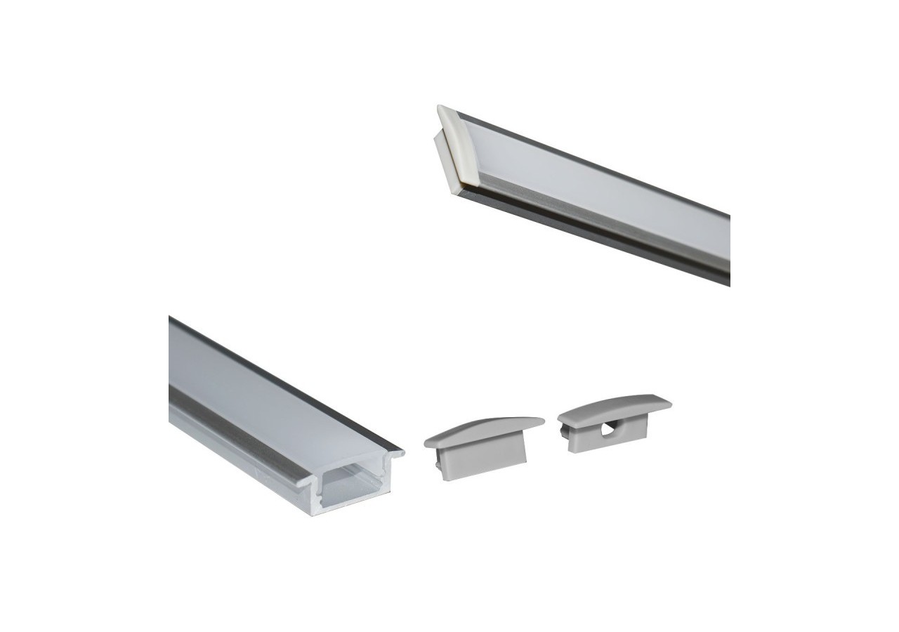 Profilé encastré en aluminium pour bande LED avec diffuseur-23x8mm-2 embouts-2m - KPERF23X8-P - Barcelona LED