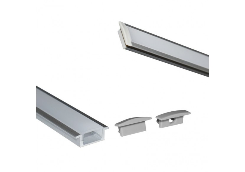 Profilé encastré en aluminium pour bande LED avec diffuseur-23x8mm-2 embouts-2m - KPERF23X8-P - Barcelona LED