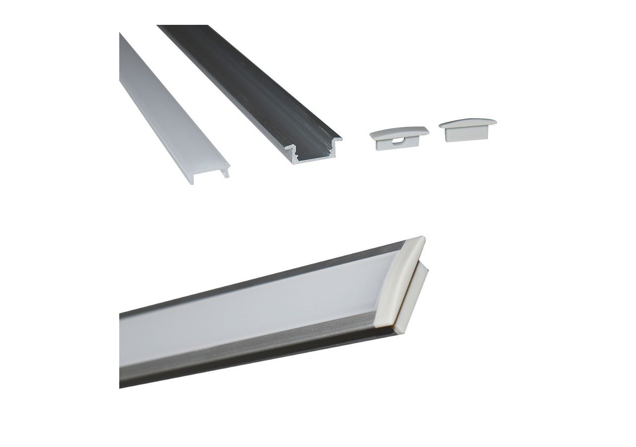 Profilé encastré en aluminium pour bande LED avec diffuseur-23x8mm-2 embouts-2m - KPERF23X8-P - Barcelona LED