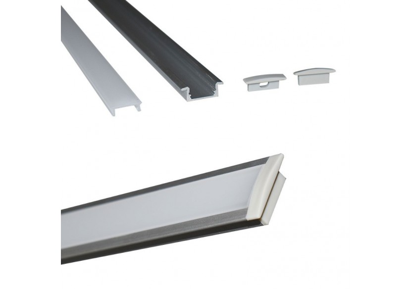 Profilé encastré en aluminium pour bande LED avec diffuseur-23x8mm-2 embouts-2m - KPERF23X8-P - Barcelona LED