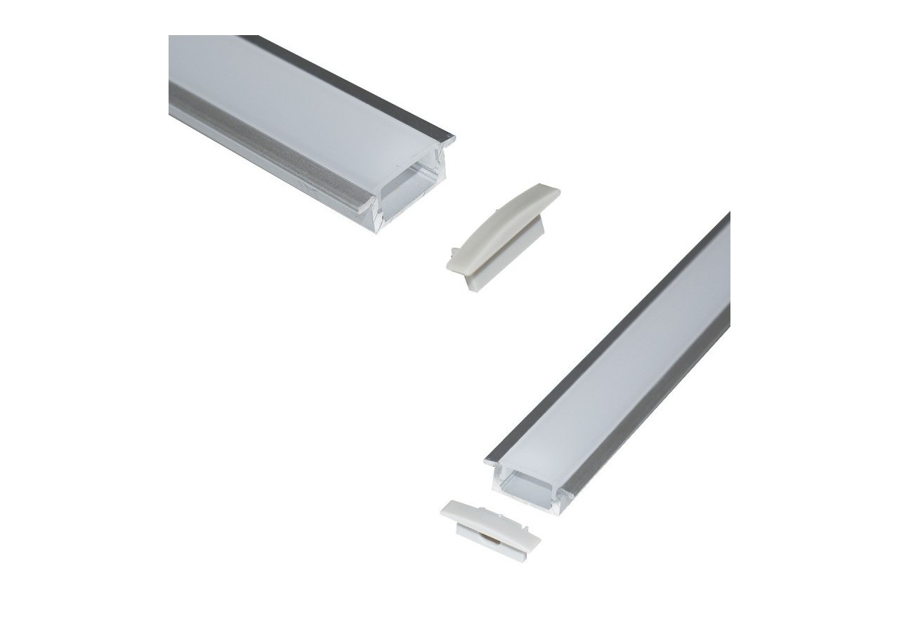 Profilé encastré en aluminium pour bande LED avec diffuseur-23x8mm-2 embouts-2m - KPERF23X8-P - Barcelona LED
