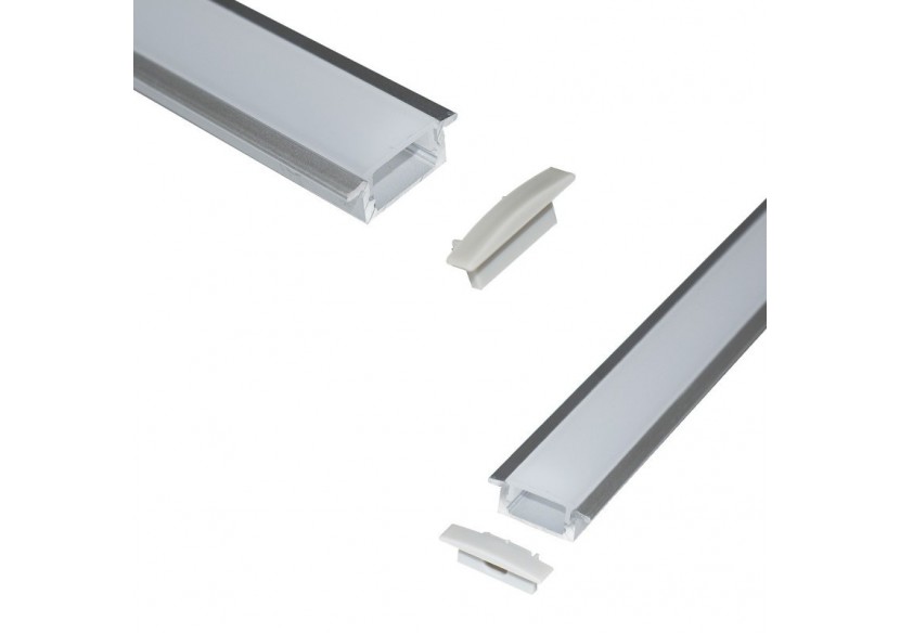 Profilé encastré en aluminium pour bande LED avec diffuseur-23x8mm-2 embouts-2m - KPERF23X8-P - Barcelona LED