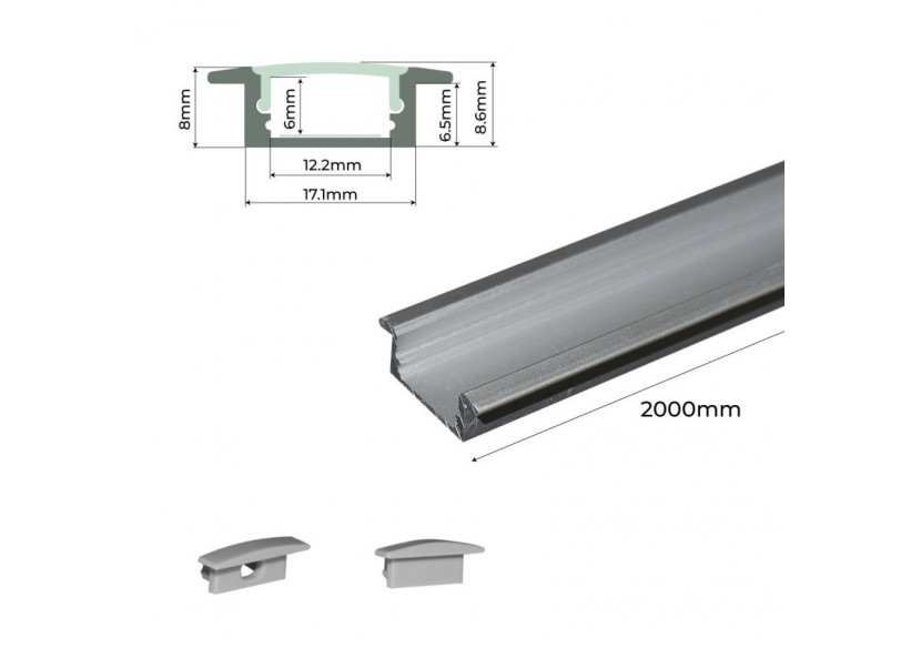 Profilé encastré en aluminium pour bande LED avec diffuseur-23x8mm-2 embouts-2m - KPERF23X8-P - Barcelona LED