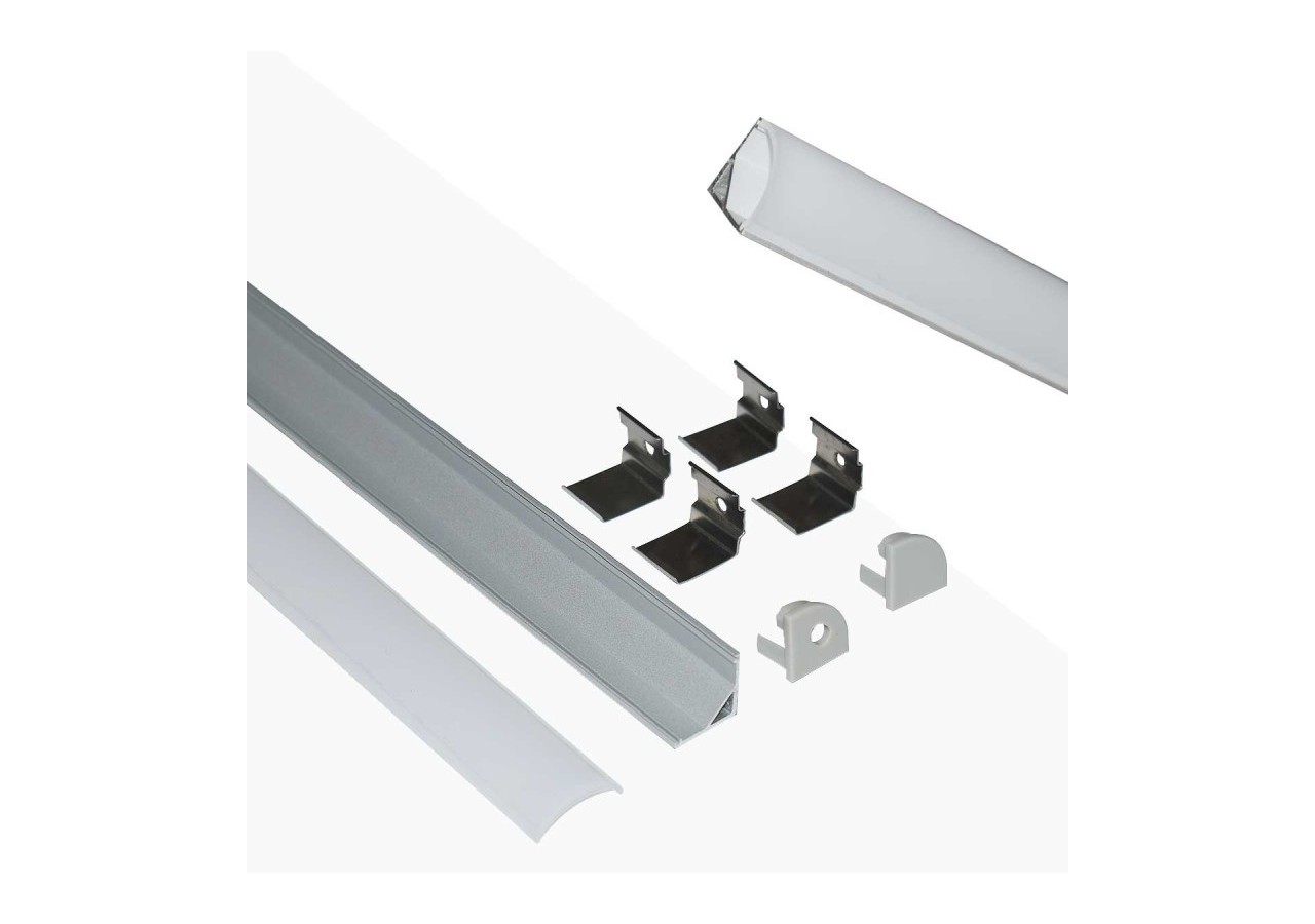 Profilé d'angle en aluminium pour ruban LED avec diffuseur-16x16mm-4 agrafes-2 embouts-2m - KPERF16X16-P - Barcelona LED
