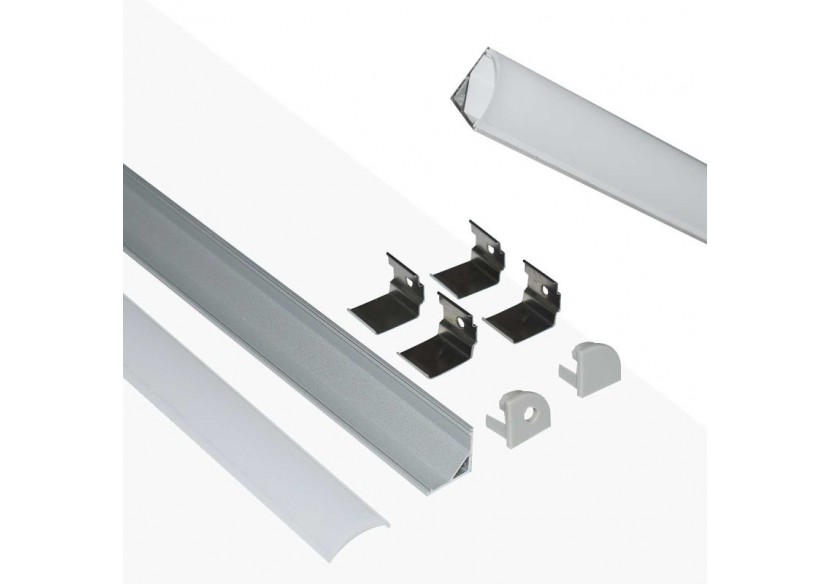 Profilé d'angle en aluminium pour ruban LED avec diffuseur-16x16mm-4 agrafes-2 embouts-2m - KPERF16X16-P - Barcelona LED
