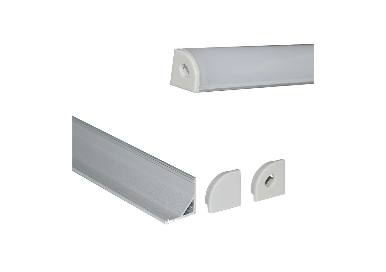 Profilé d'angle en aluminium pour ruban LED avec diffuseur-16x16mm-4 agrafes-2 embouts-2m - KPERF16X16-P - Barcelona LED