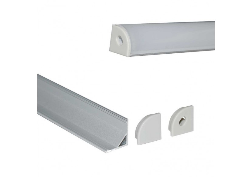 Profilé d'angle en aluminium pour ruban LED avec diffuseur-16x16mm-4 agrafes-2 embouts-2m - KPERF16X16-P - Barcelona LED