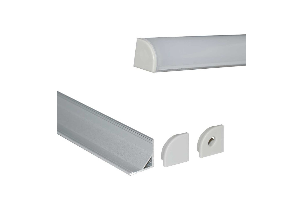Profilé d'angle en aluminium pour ruban LED avec diffuseur-16x16mm-4 agrafes-2 embouts-2m - KPERF16X16-P - Barcelona LED