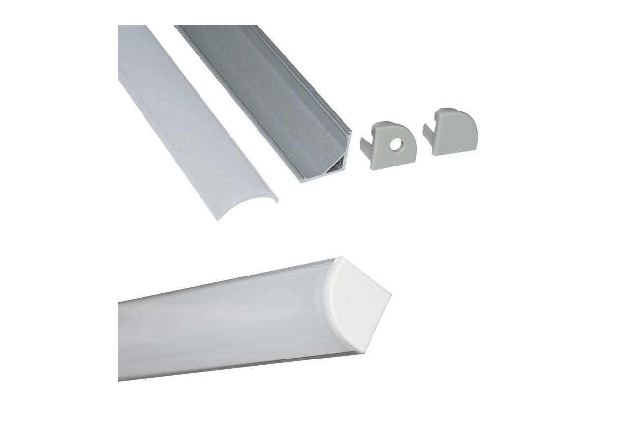 Profilé d'angle en aluminium pour ruban LED avec diffuseur-16x16mm-4 agrafes-2 embouts-2m - KPERF16X16-P - Barcelona LED