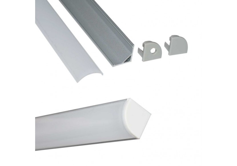 Profilé d'angle en aluminium pour ruban LED avec diffuseur-16x16mm-4 agrafes-2 embouts-2m - KPERF16X16-P - Barcelona LED