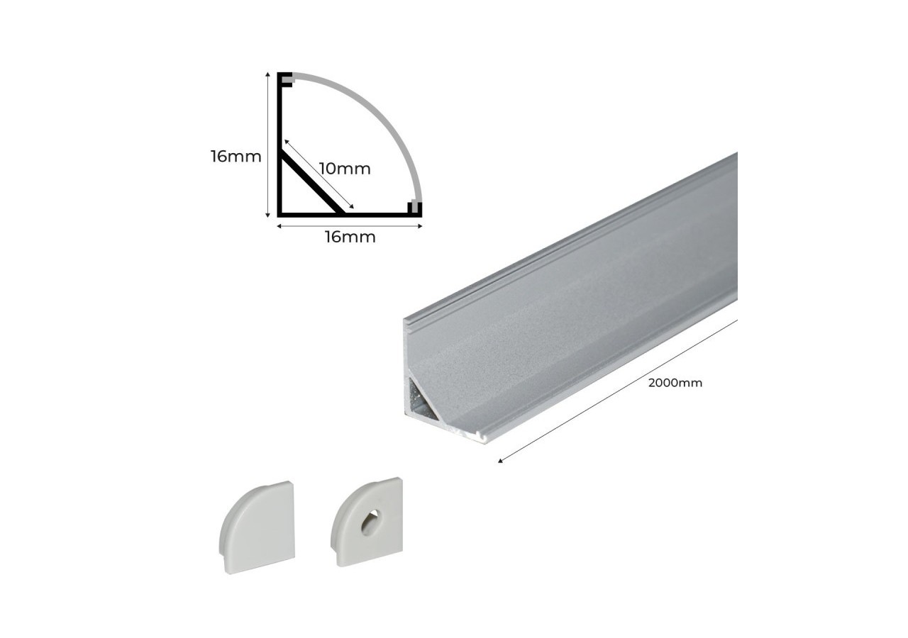 Profilé d'angle en aluminium pour ruban LED avec diffuseur-16x16mm-4 agrafes-2 embouts-2m - KPERF16X16-P - Barcelona LED