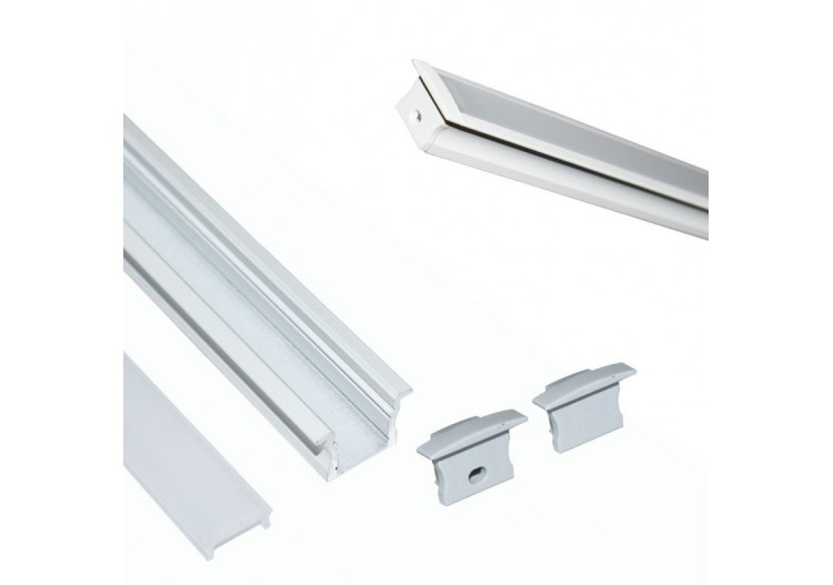 Profilé encastré en aluminium pour bande LED avec diffuseur-23x15mm-2 embouts-2m - KPERF23X15-B - Barcelona LED