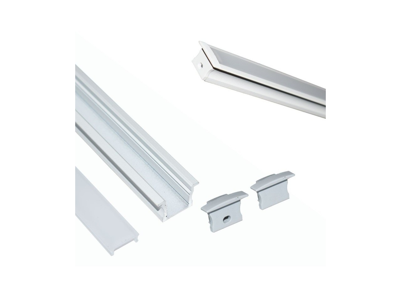 Profilé encastré en aluminium pour bande LED avec diffuseur-23x15mm-2 embouts-2m - KPERF23X15-B - Barcelona LED