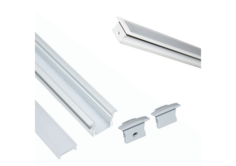 Profilé encastré en aluminium pour bande LED avec diffuseur-23x15mm-2 embouts-2m - KPERF23X15-B - Barcelona LED