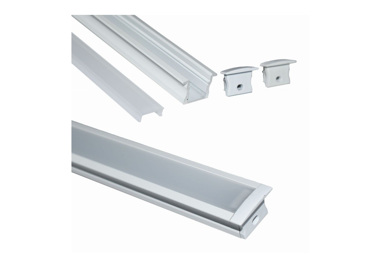 Profilé encastré en aluminium pour bande LED avec diffuseur-23x15mm-2 embouts-2m - KPERF23X15-B - Barcelona LED