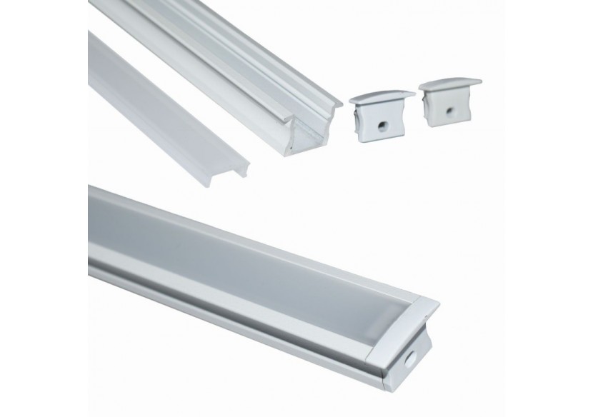 Profilé encastré en aluminium pour bande LED avec diffuseur-23x15mm-2 embouts-2m - KPERF23X15-B - Barcelona LED