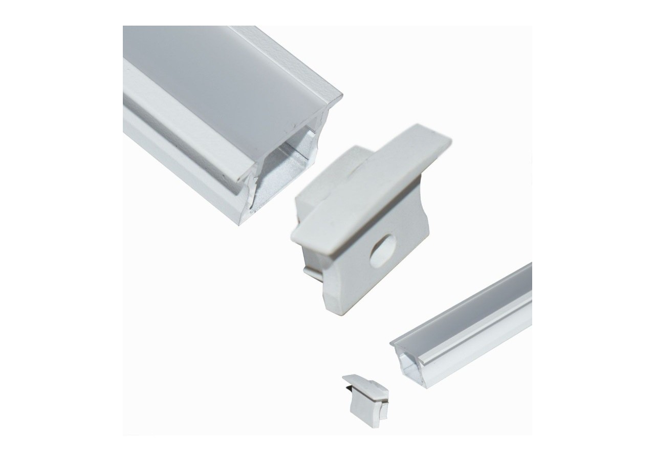 Profilé encastré en aluminium pour bande LED avec diffuseur-23x15mm-2 embouts-2m - KPERF23X15-B - Barcelona LED